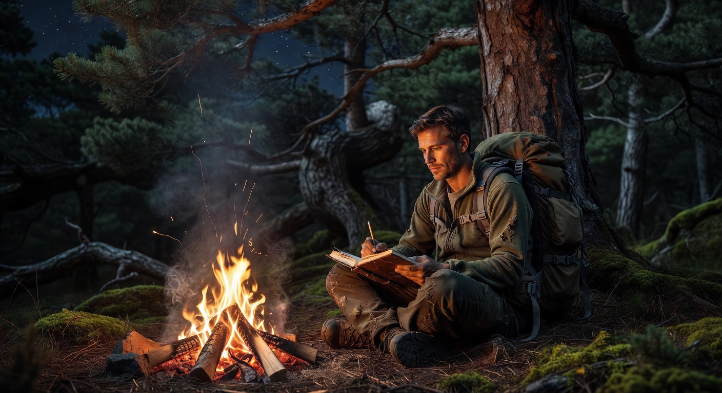 Backpacker camping in Icelandic forest