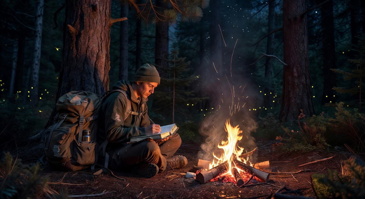 Backpacker enjoying slow travel camping