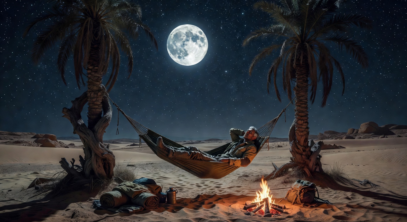 Camper stargazing in Moroccan desert