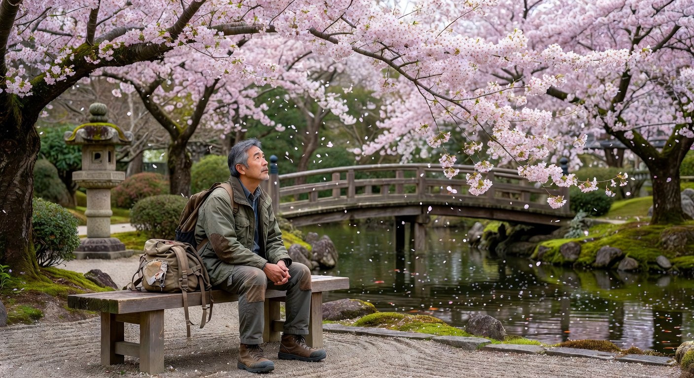 Contemplating in a Japanese garden