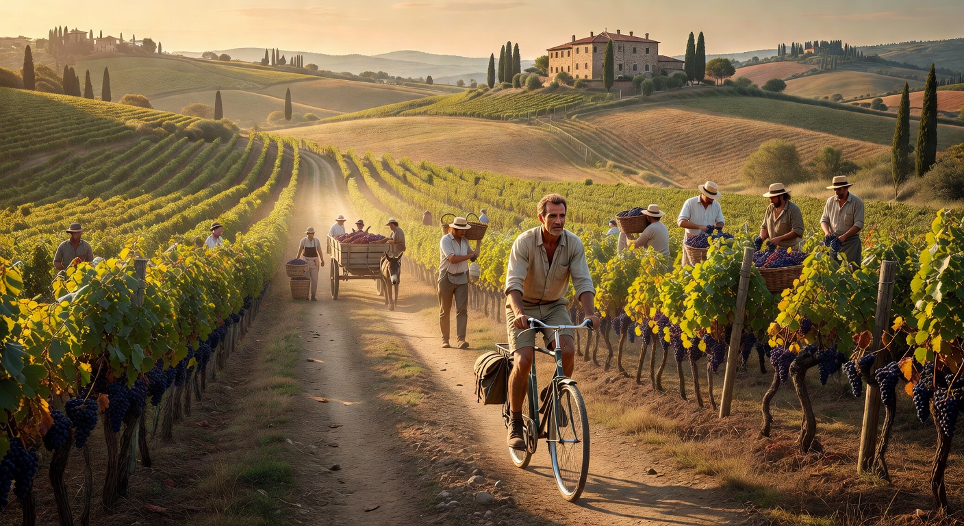 Cyclist in Italian vineyards