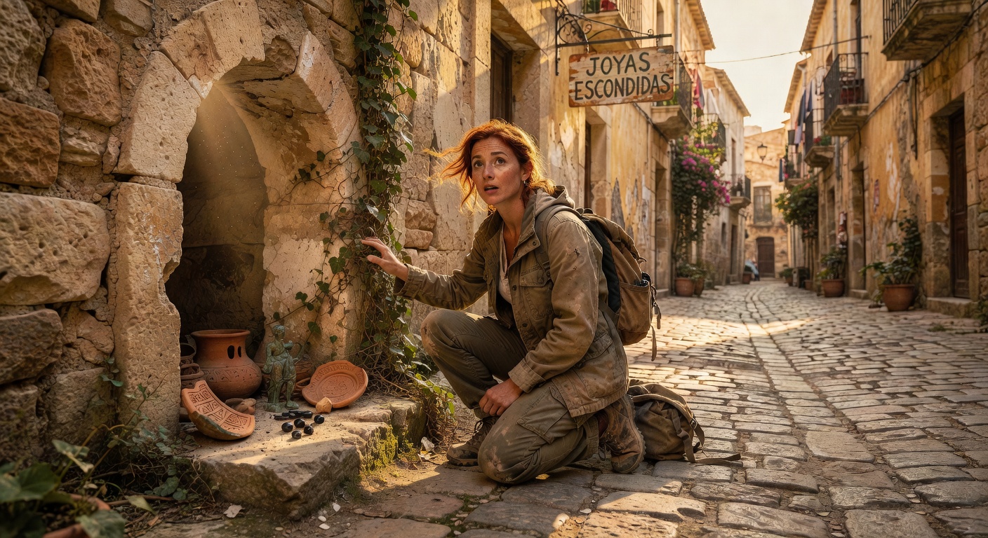 Explorer in ancient city street