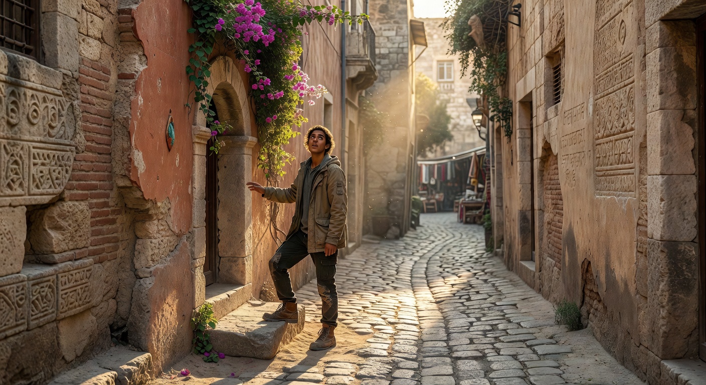 Explorer in Kenyan ancient city streets