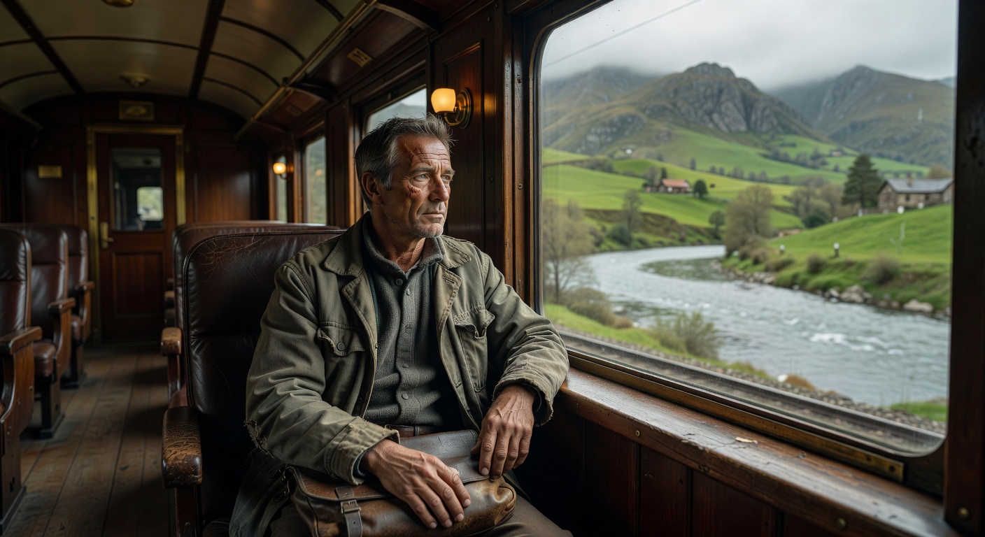 Solo traveler gazing from train window
