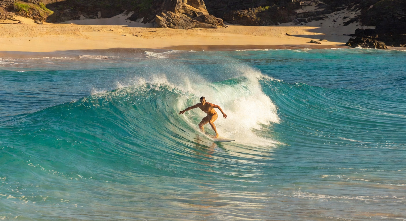 Surfing on remote beach
