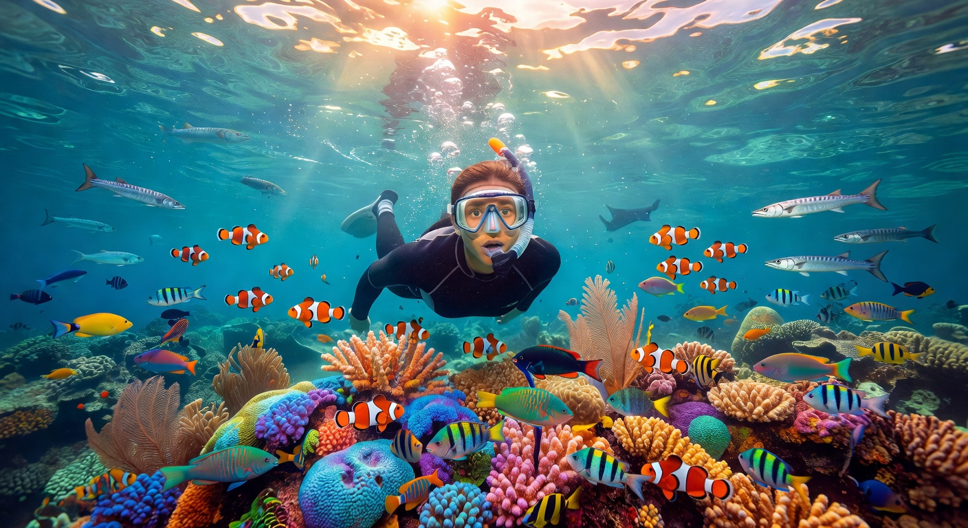 Snorkeler in Jordanian coral reef