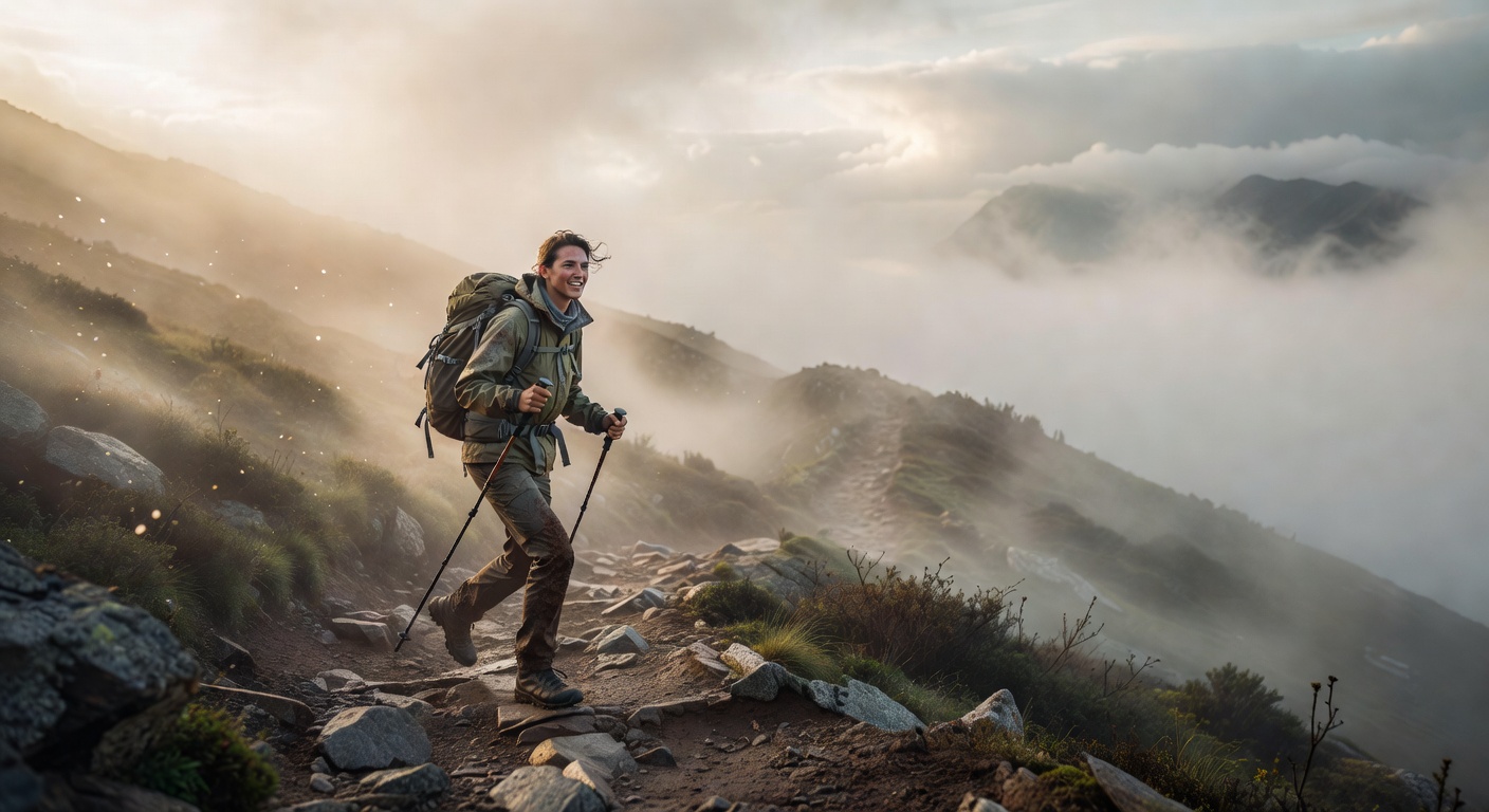 Solo hiker with health kit on mountain