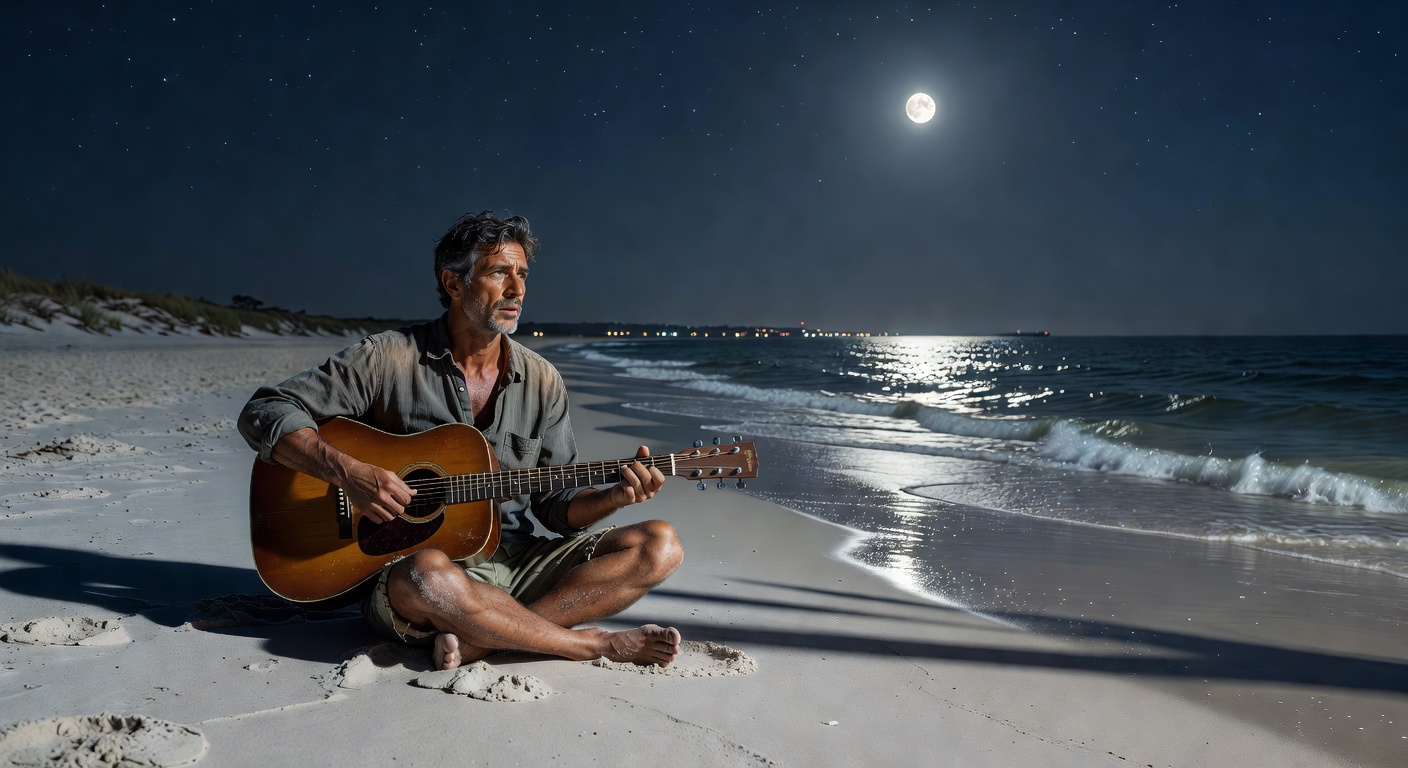 Sola team member on moonlit beach