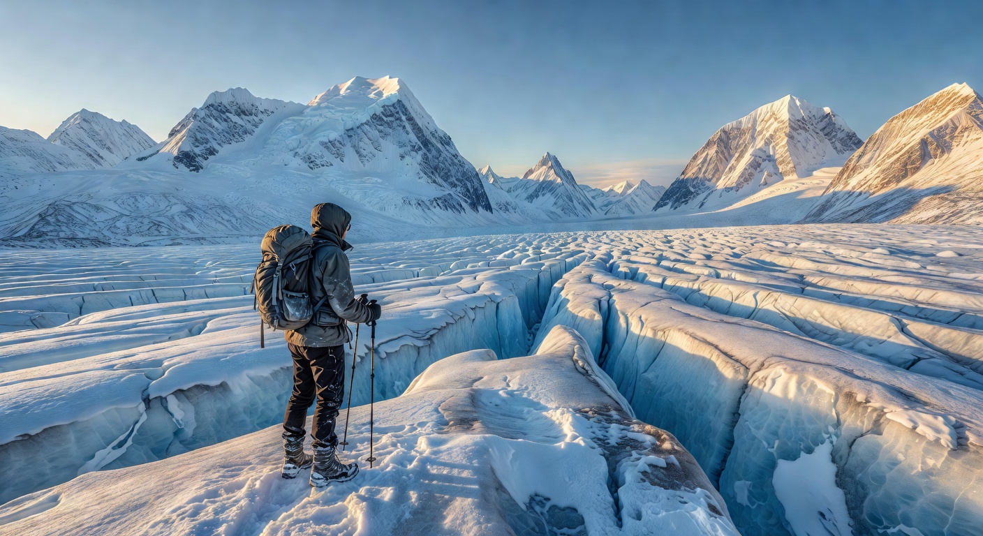 Trekker with glacier view in Patagonia