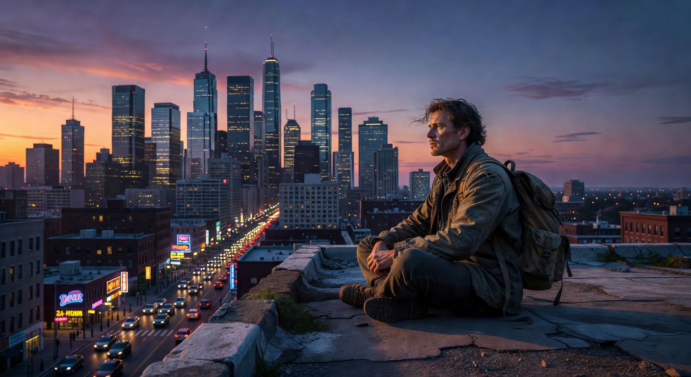 Wanderer on city rooftop in Latin America