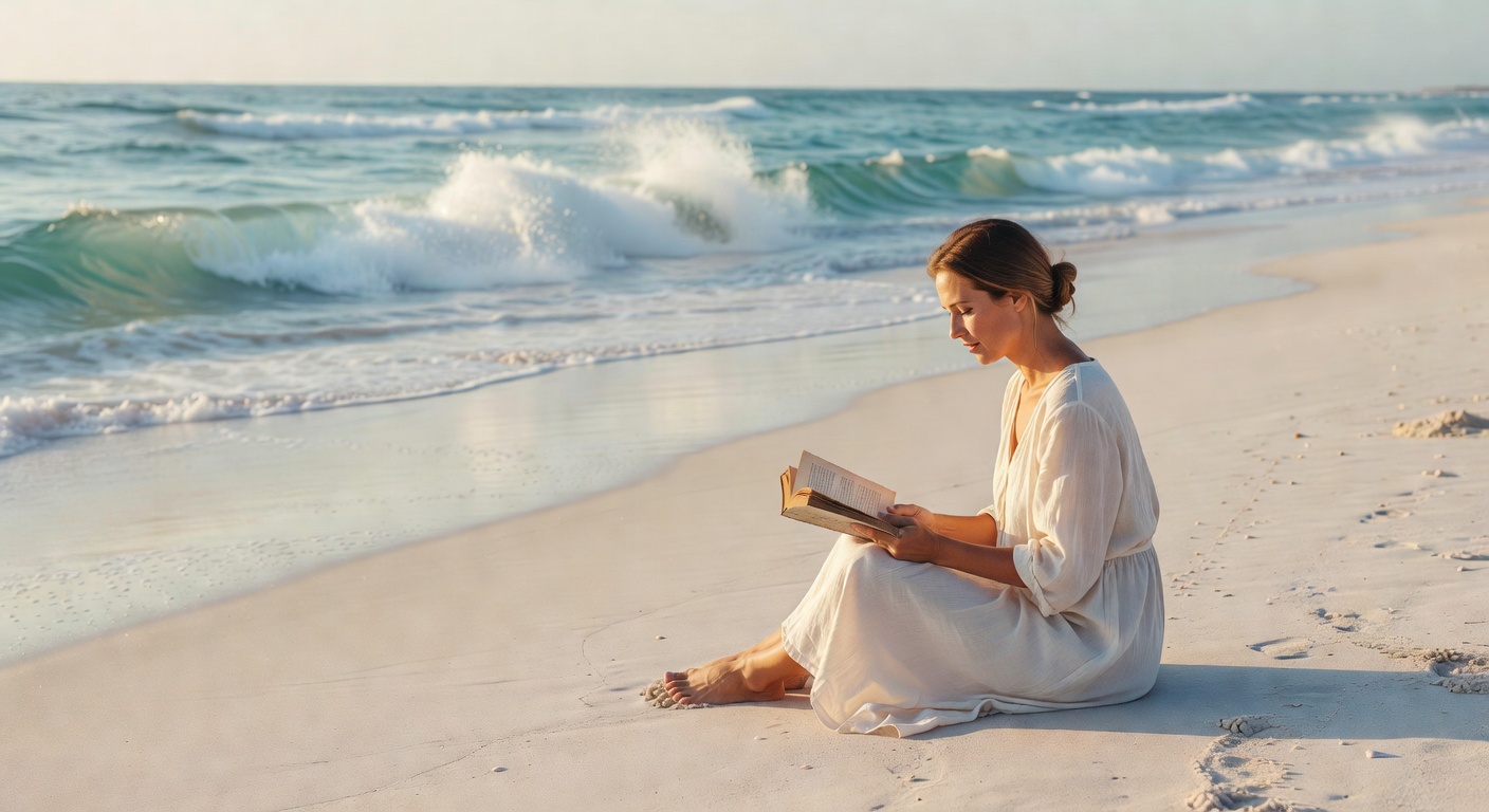 Woman reading on beach in solitude